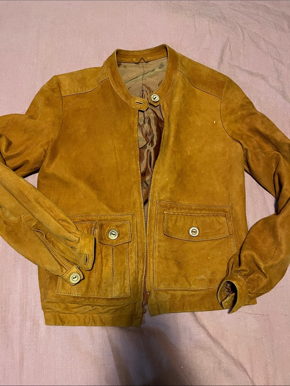 Vintage wonmen's Suede Bomber Jacket in Cognac